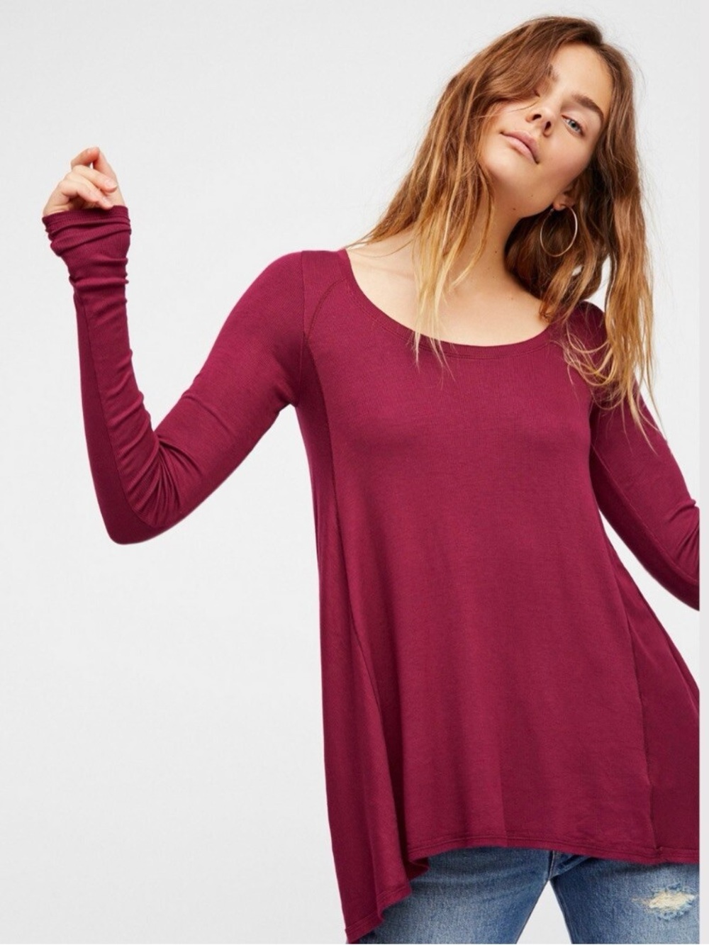 Free people January ribbed tunic long sleeve XS red